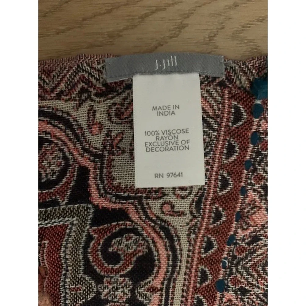 J. Jill Navy Blue Cream Paisley Oversized Wrap Scarf Viscose Rayon Fringed Shawl